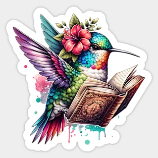 Hummingbird Reading a Book Sticker